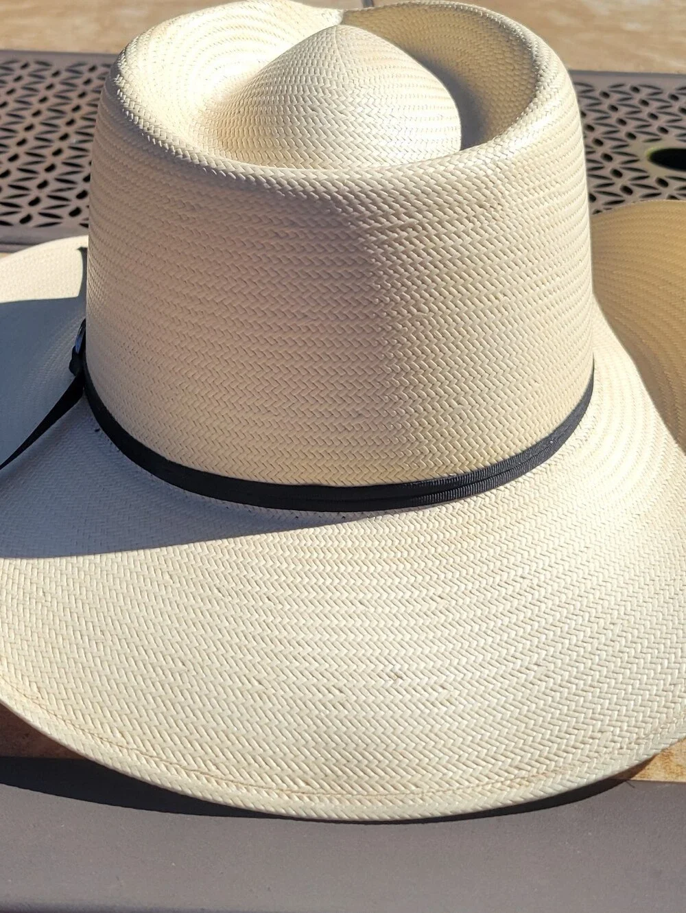Beaver Hats 6X Shantung Straw Western Hat with Black Band - Cream 6 3/4